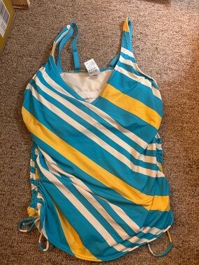 Striped Turquoise & Yellow Tankini Top